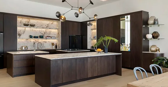 Modern Dark Wood Walnut Kitchen Cabinets 